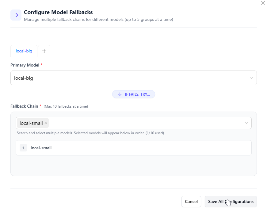 LiteLLM fallback configuration from local-big to local-small