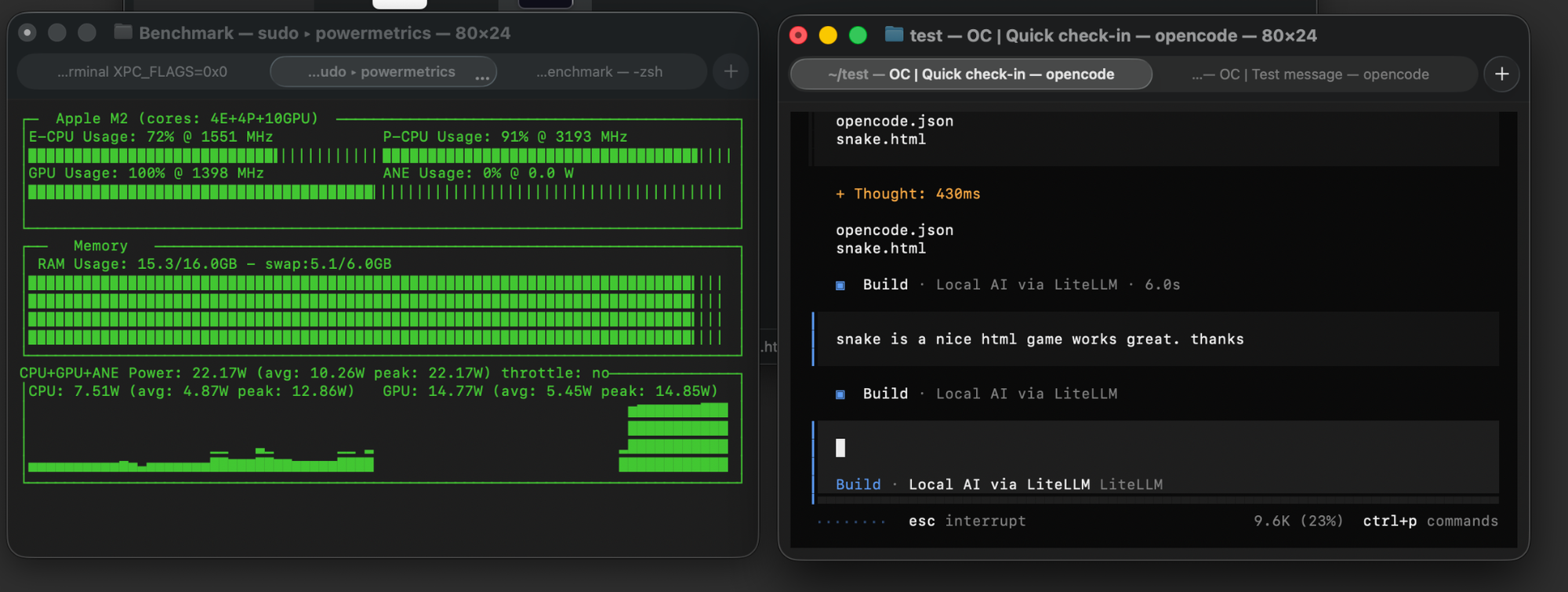OpenCode using LiteLLM with the MacBook Air fallback under load